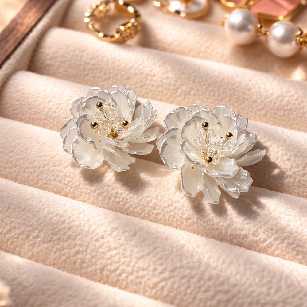 Chic Floral Cream Earrings
